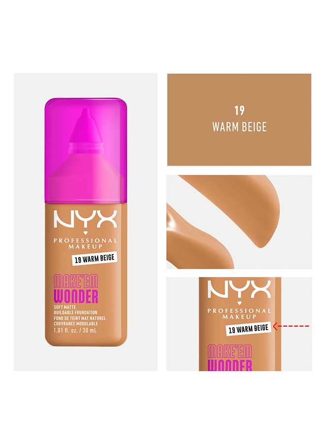 NYX PROFESSIONAL MAKEUP Make 'EM Wonder, 24H Soft Matte Foundation, Undetectable  Finish, Warm Beige - Image 3